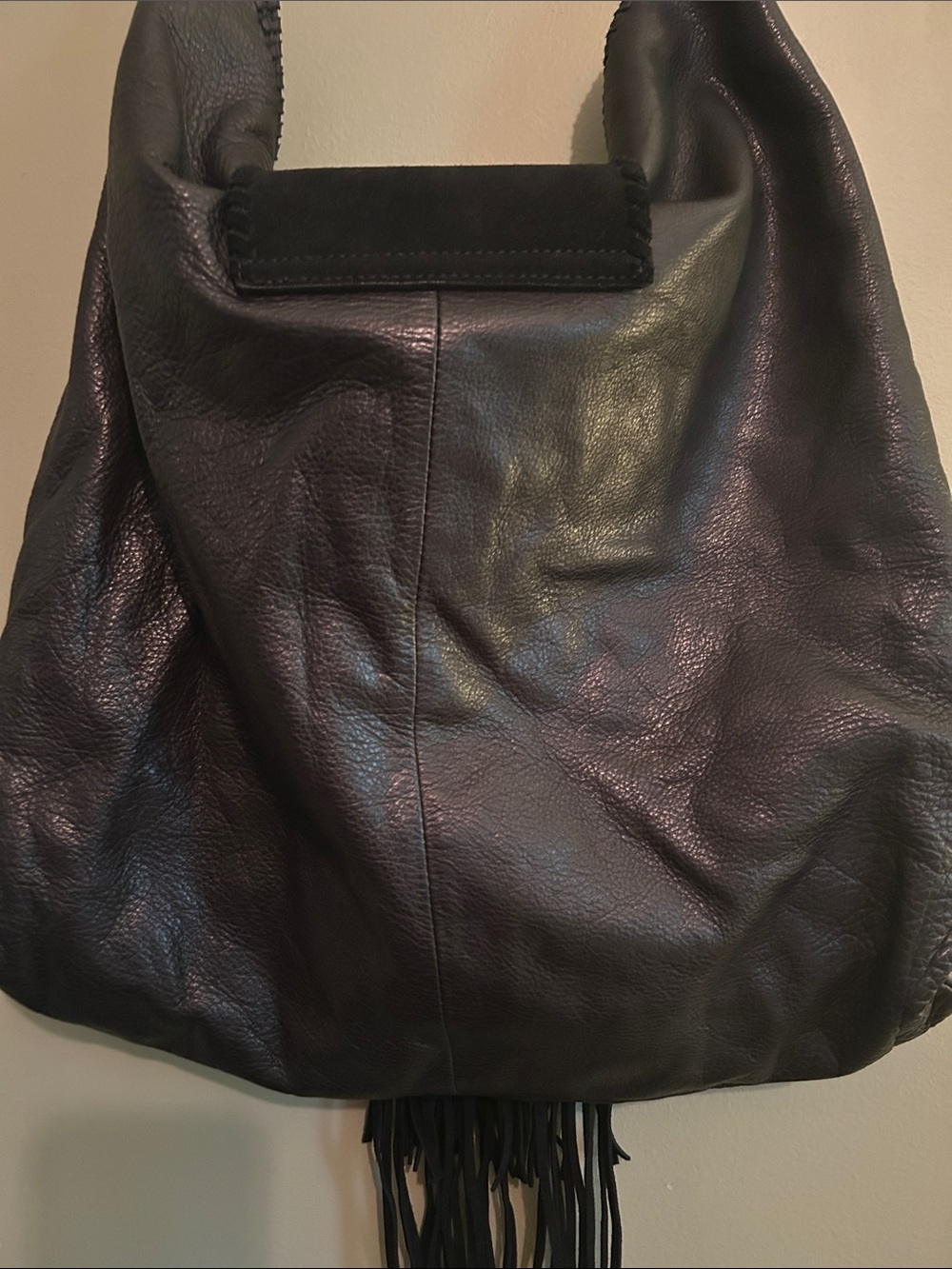 Margot Black Leather Fringe Hobo Bag. - Picture 5 of 11